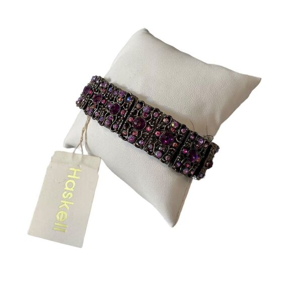 Vintage Haskell Art Deco Purple Stoned Stretch Bracelet. Very Pretty. - Picture 4 of 6